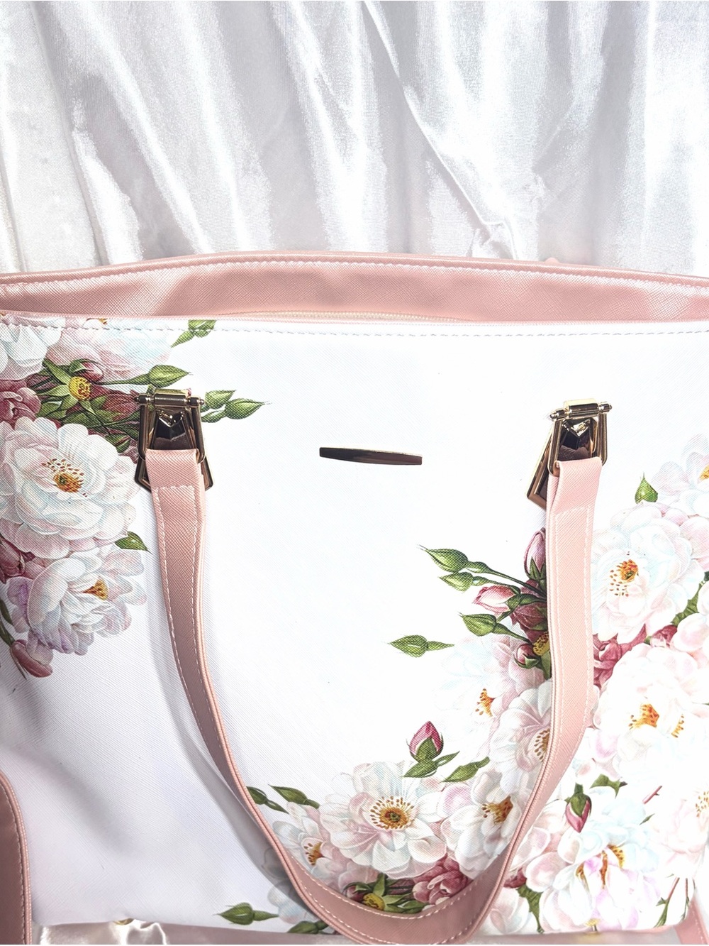 Floral Print Pink Tote Bag - Women's Handbag - Picture 2 of 5